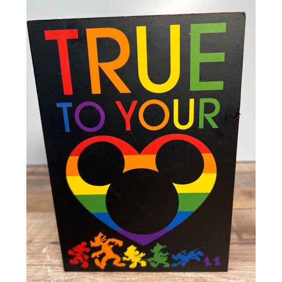 Disney "True To Your Heart" Rainbow Pride MDF Box Wall Art - Picture 1 of 4